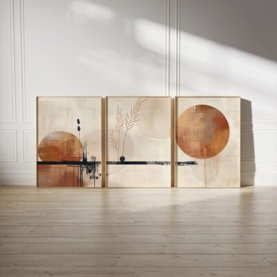 trio beige orange wall art set