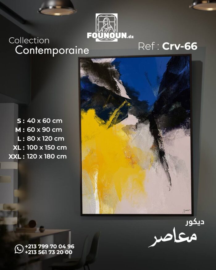 bold abstract canvas in yellow and blue