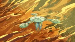 Futuristic Skyship Over Golden Clouds