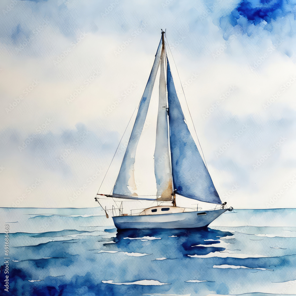 Blue Horizon Sailboat Print