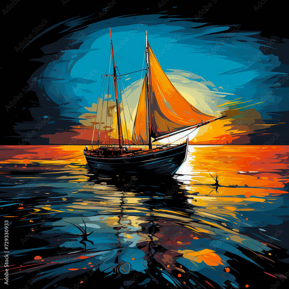 Golden Sunset Sailboat Print