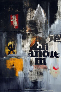 Urban Mixed‑Media Abstract (Layered Typography, Grunge Blocks & Brush Strokes)