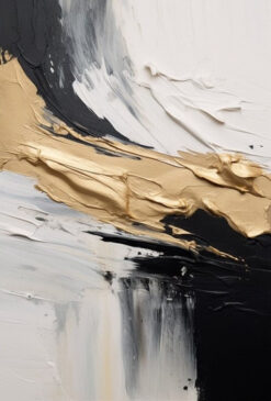Neutral Impasto Abstract (Gold/Beige Sweep with Black, White & Gray Textured Strokes)