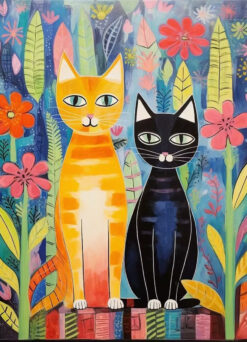 Colorful Cats Floral Wall Art