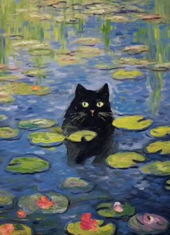 Lily Pond Black Cat Print