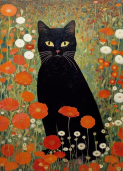 Black Cat in Wildflowers