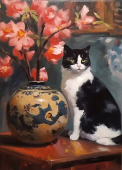 Blossom Vase Tuxedo Cat