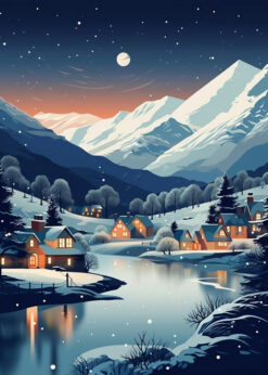 Swiss Alps Winter Night Print