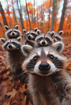 Autumn Raccoon Selfie Squad