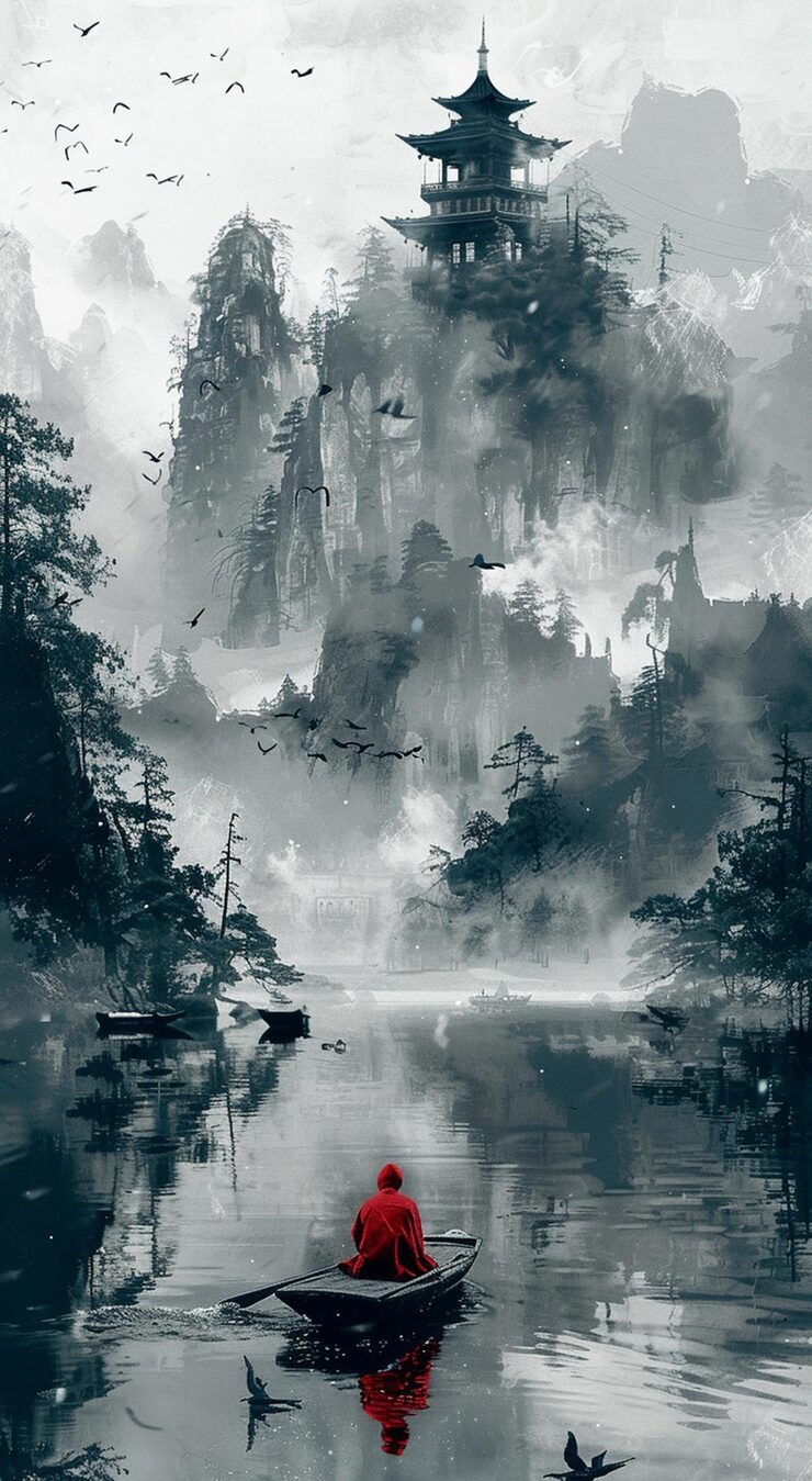 Crimson Journey Through Mist