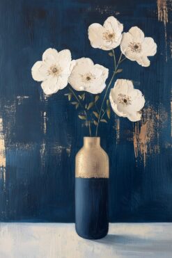 Indigo Vase White Blooms
