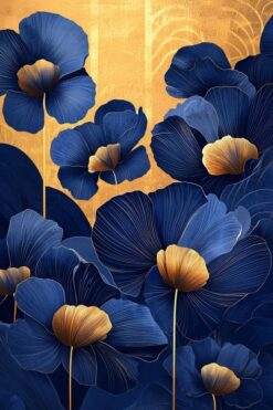 Indigo Poppies on Gold