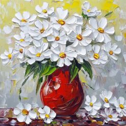 Sunlit Daisies in Ruby Vase