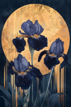 Midnight Irises in Gold