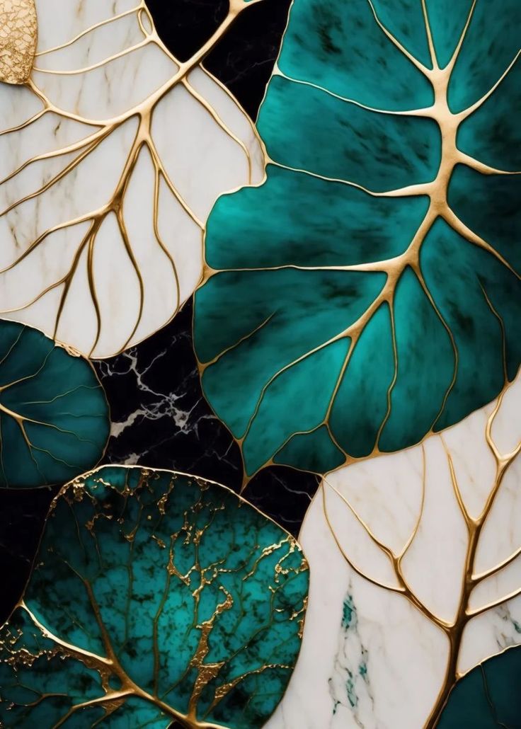 Gilded Teal Leaf Elegance